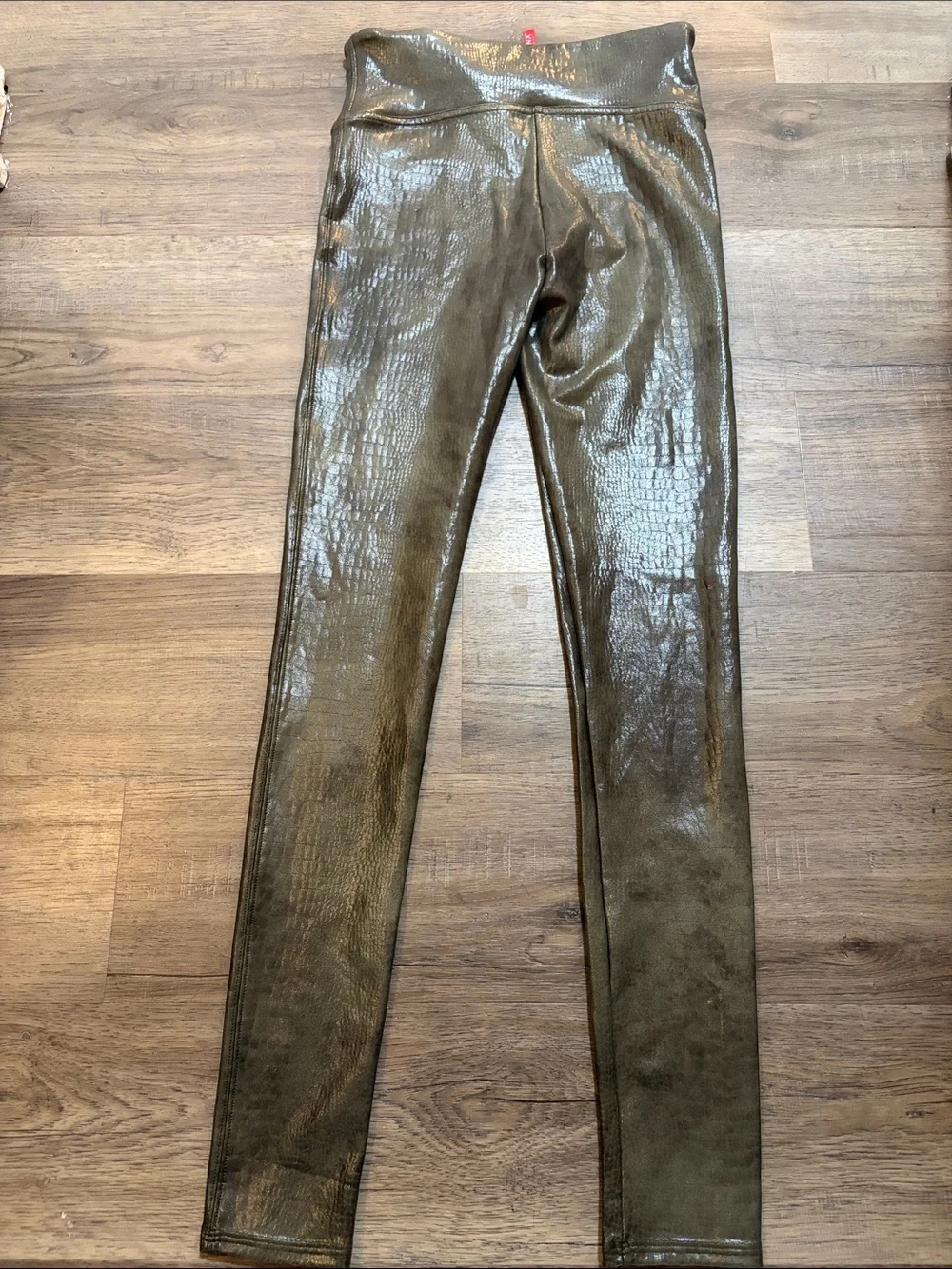 SPANX Faux Leather Croc Shine Leggings Metallic Skinny - Picture 3 of 4